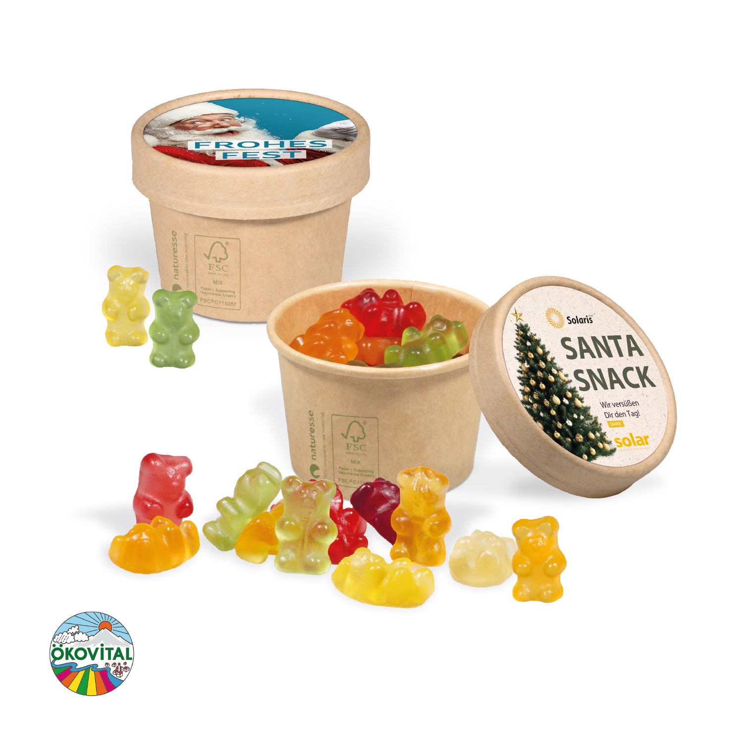 Fruchtgummi-Paperbox mit individuellem Werbeeinleger – Produktansicht
