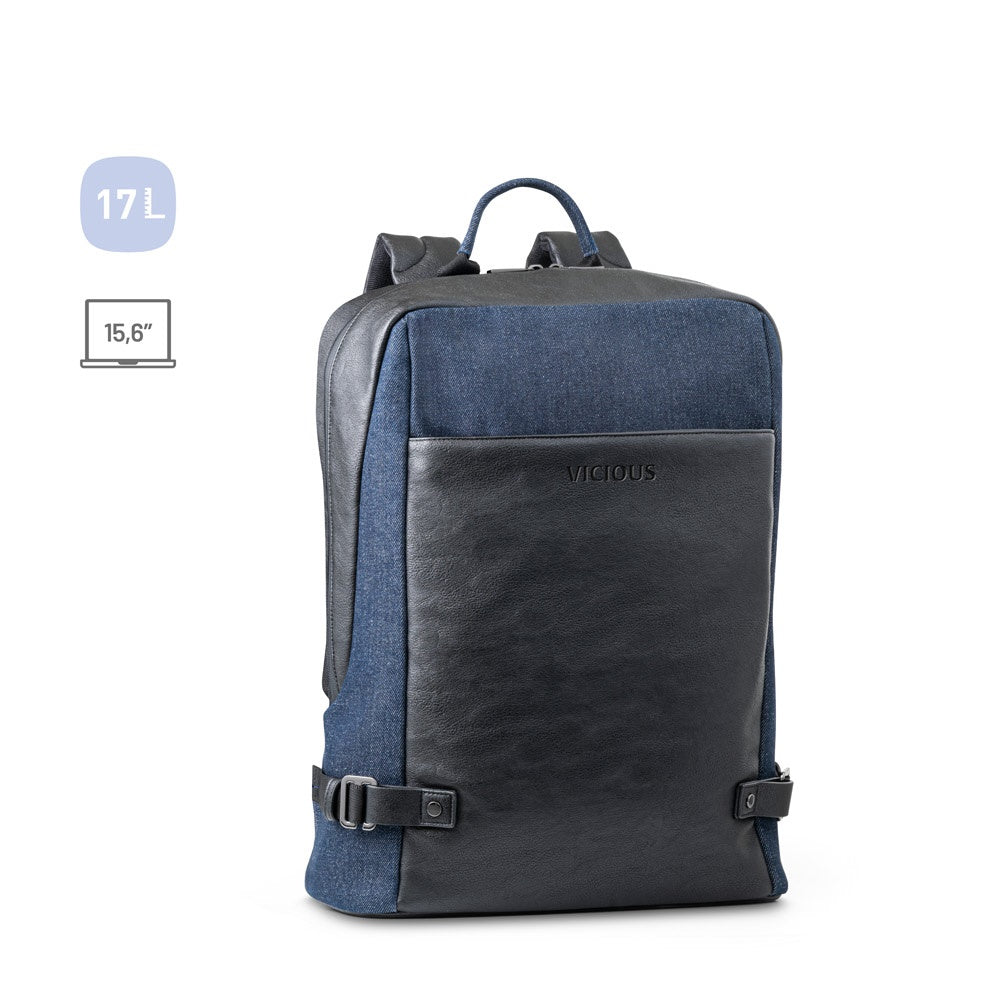 DIVERGENT BACKPACK I. Laptop-Rucksack bis zu 15.6'' aus Denim und PU