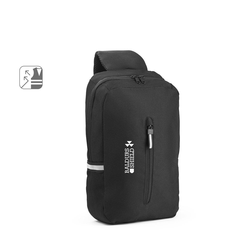 DELFOS. Rucksack mit einem Schultergurt aus 300D recyceltem Polyester und 600D recyceltem Polyester, mit 210D-Futter aus recyceltem Polyester
