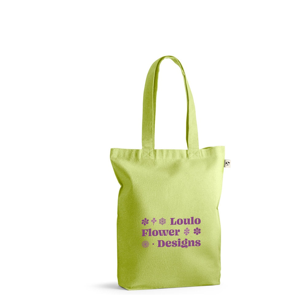 MERIDA. Tragetasche (220 g/ m²) aus Baumwolle (50%), recycelter Baumwolle (30%) und polyester (20% rPET)