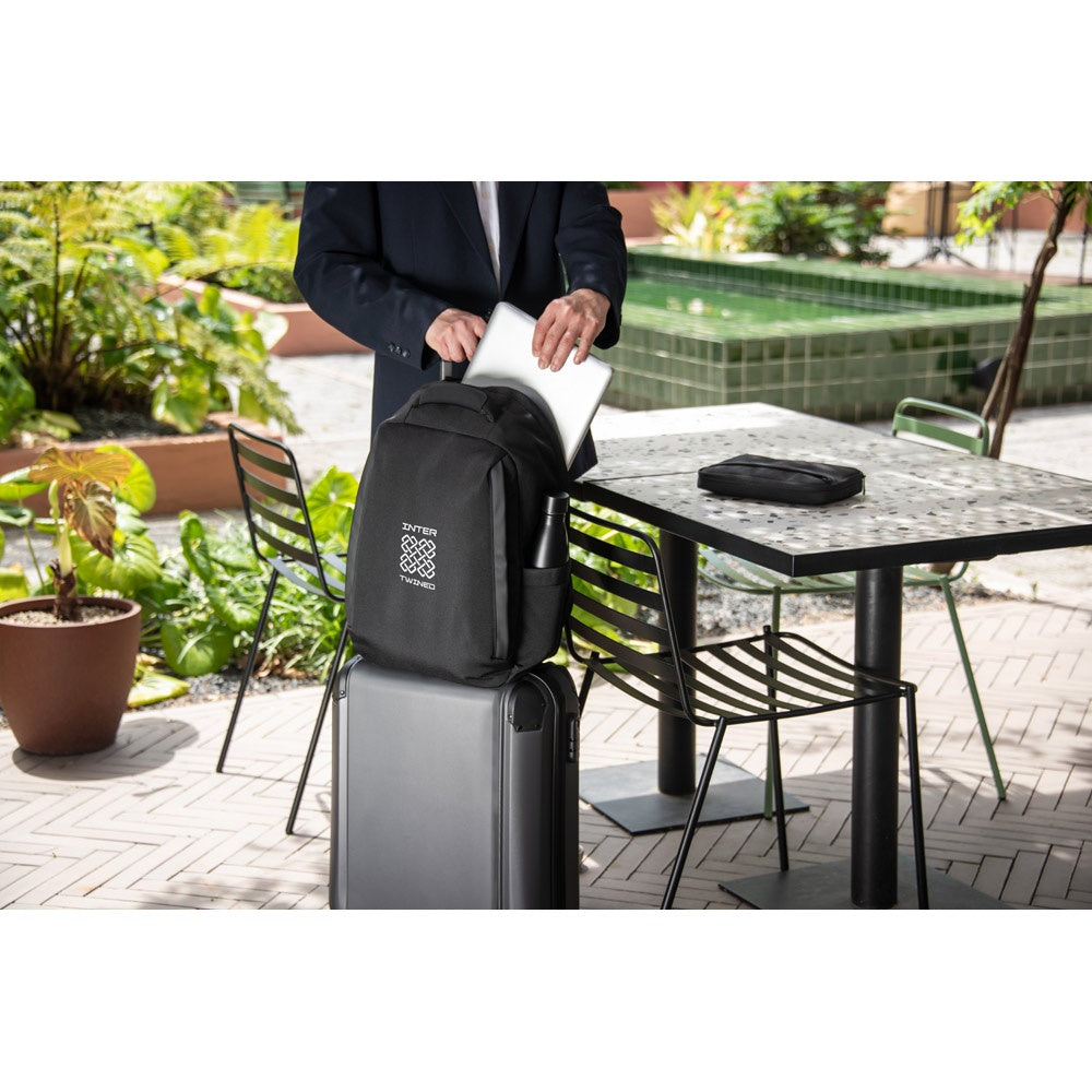 YANGON BPACK. Diebstahlsicherer Rucksack aus Twill mit wasserabweisender Beschichtung und recyceltem 600D-Polyester für Laptops 17'3" – zusätzliche Ansicht