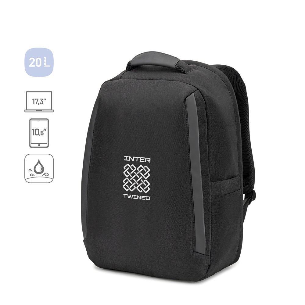 YANGON BPACK. Diebstahlsicherer Rucksack aus Twill mit wasserabweisender Beschichtung und recyceltem 600D-Polyester für Laptops 17'3"