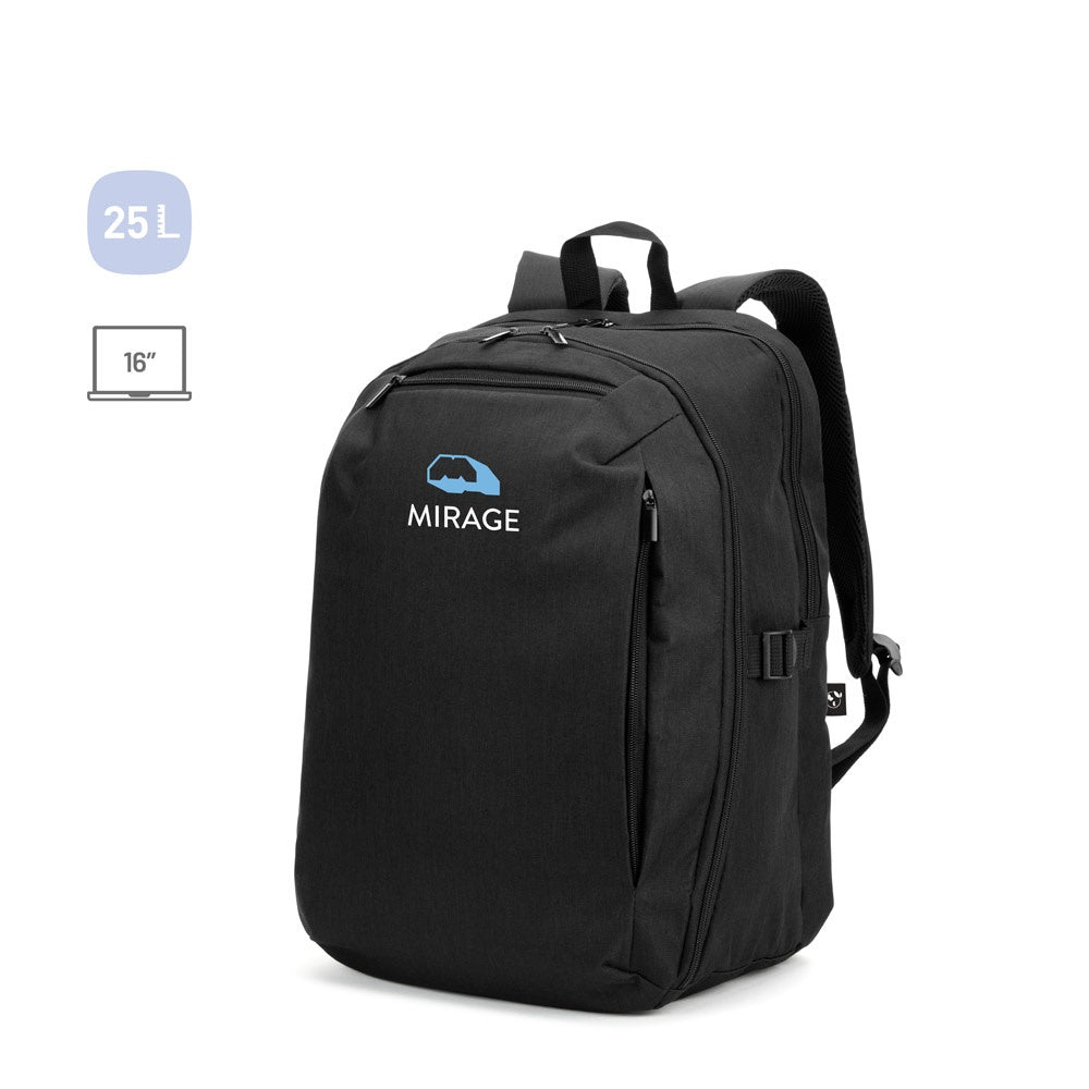 UDINE. Rucksack mit komplett öffnendem Fach aus recyceltem 300D Polyester, 16"