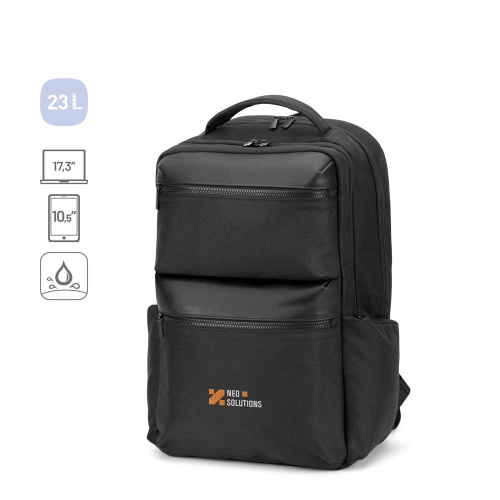 COPENHAGEN. Wasserabweisender Rucksack aus recyceltem Twill mit zwei großen Fronttaschen, 17'3 Zoll
