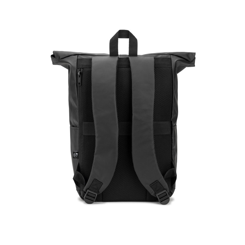 OSASCO BPACK. Rolltop-Rucksack mit Reissverschlusssystem, bei dem das Oberteil aufgerollt werden kann, um es an das Volumen des Rucksacks anzupassen. Hergestellt aus recyceltem 600D-Polyester – zusätzliche Ansicht