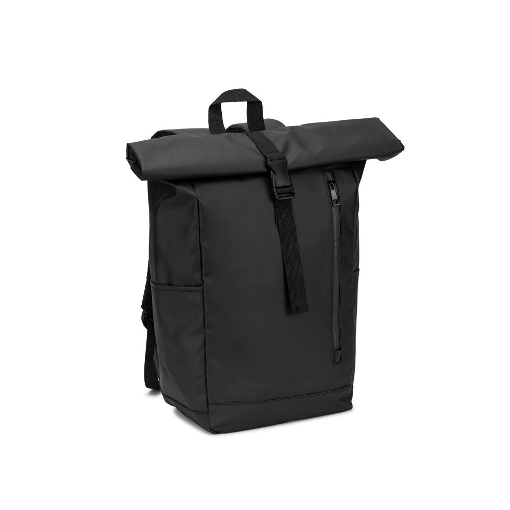 OSASCO BPACK. Rolltop-Rucksack mit Reissverschlusssystem, bei dem das Oberteil aufgerollt werden kann, um es an das Volumen des Rucksacks anzupassen. Hergestellt aus recyceltem 600D-Polyester – zusätzliche Ansicht