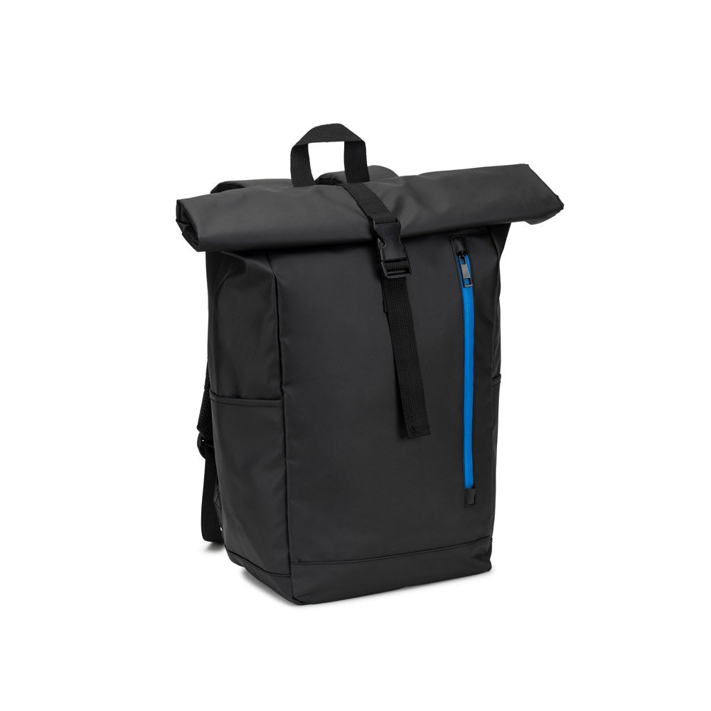 OSASCO BPACK. Rolltop-Rucksack mit Reissverschlusssystem, bei dem das Oberteil aufgerollt werden kann, um es an das Volumen des Rucksacks anzupassen. Hergestellt aus recyceltem 600D-Polyester