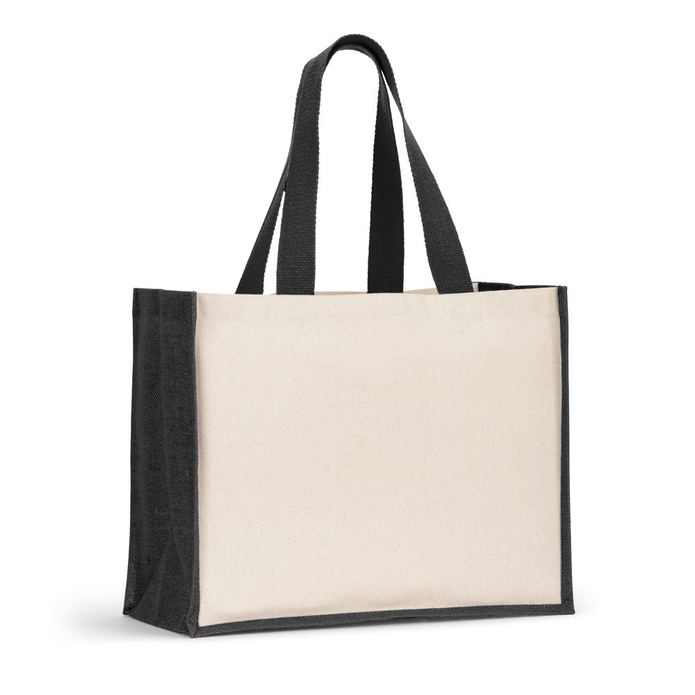 HELSINQUE COLOUR. Tasche aus Canvas (320 g/m²), mit Boden und Seiten aus farbig laminierter Jute (350 g/m²) – zusätzliche Ansicht
