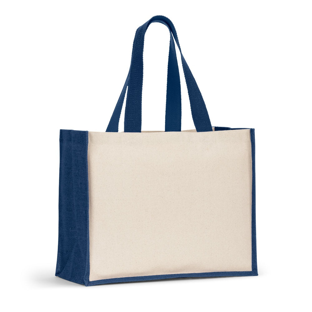 HELSINQUE COLOUR. Tasche aus Canvas (320 g/m²), mit Boden und Seiten aus farbig laminierter Jute (350 g/m²) – zusätzliche Ansicht