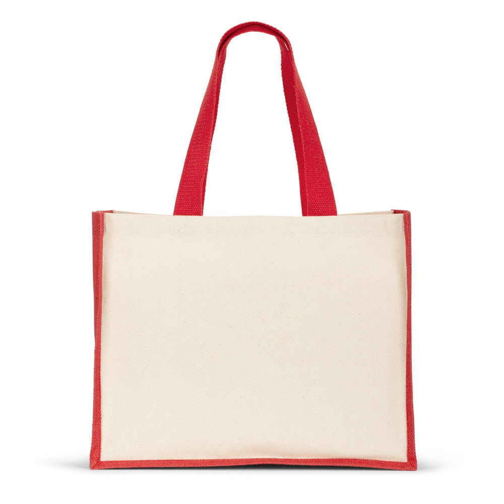 HELSINQUE COLOUR. Tasche aus Canvas (320 g/m²), mit Boden und Seiten aus farbig laminierter Jute (350 g/m²) – zusätzliche Ansicht
