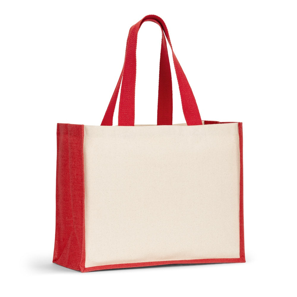 HELSINQUE COLOUR. Tasche aus Canvas (320 g/m²), mit Boden und Seiten aus farbig laminierter Jute (350 g/m²) – zusätzliche Ansicht