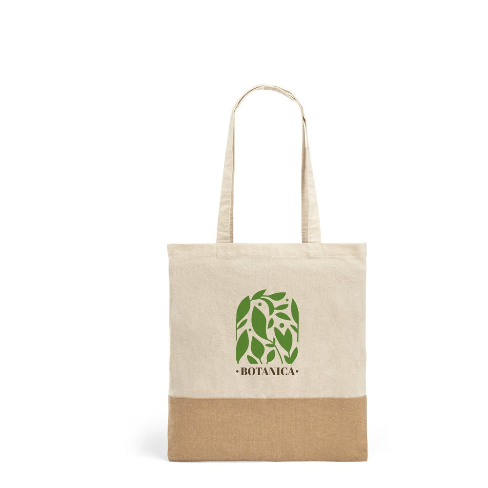 MERCAT. Tasche aus 100% Baumwolle (160 g/m²) mit Details aus Jute-Imitat