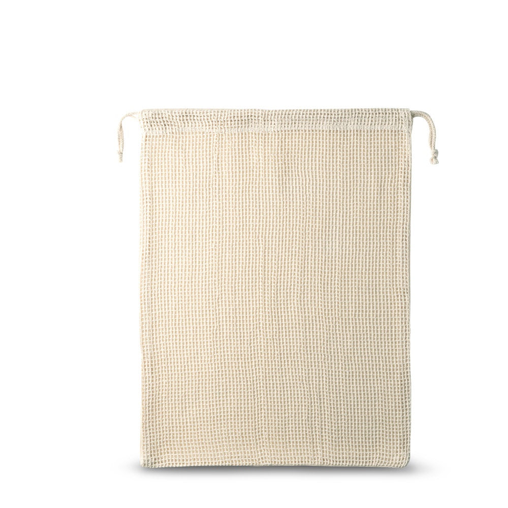 NAPOLI. Beutel aus 100% Baumwolle (120 g/m²) mit Netzgewebe auf der Vorderseite (100 g/m²)