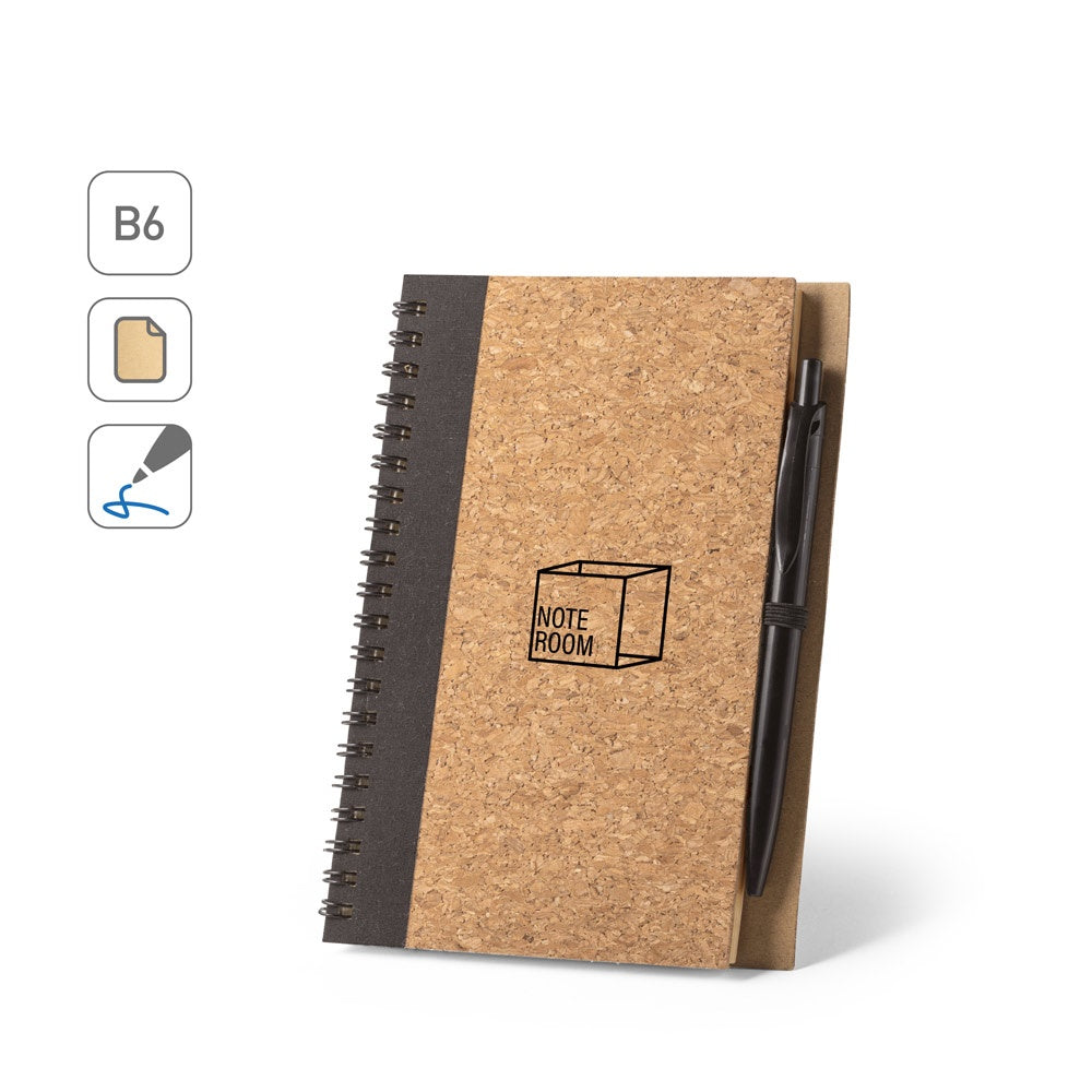 VICENTE. B6-Notizbuch aus Kork und Recyceltes Polyester (100% rPET) mit Kugelschreiber