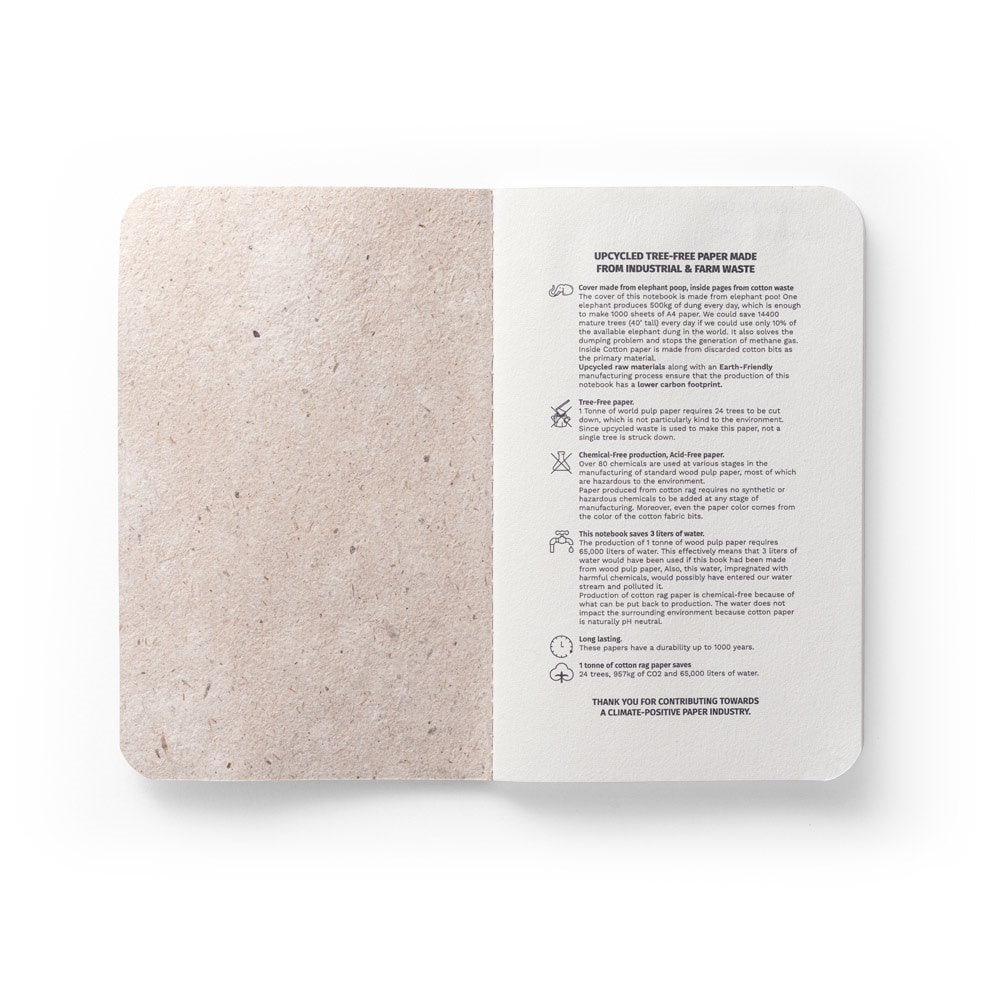 ORGANIC SOFT. Notizbuch A6 mit flexiblem Cover aus Elefantendung (80%) – zusätzliche Ansicht