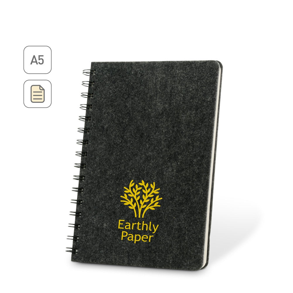 MISHIMA. A5-Ringbuch mit flexiblem Einband aus recyceltem Filz (100% rPET) mit linierten Seiten
