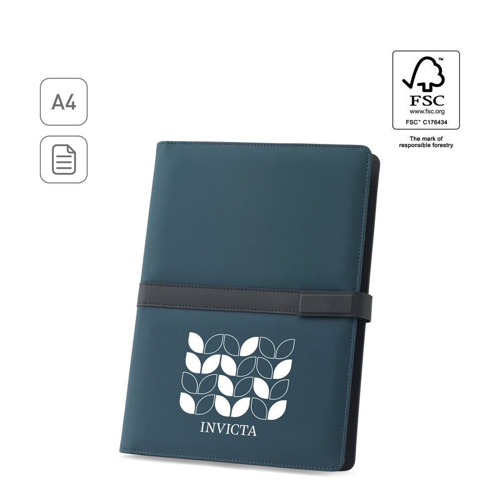 SANDERSON FOLDER. A4-Ordner aus PU (50% recycelt) mit Magnetverschluss und Notizblock mit linierten Seiten