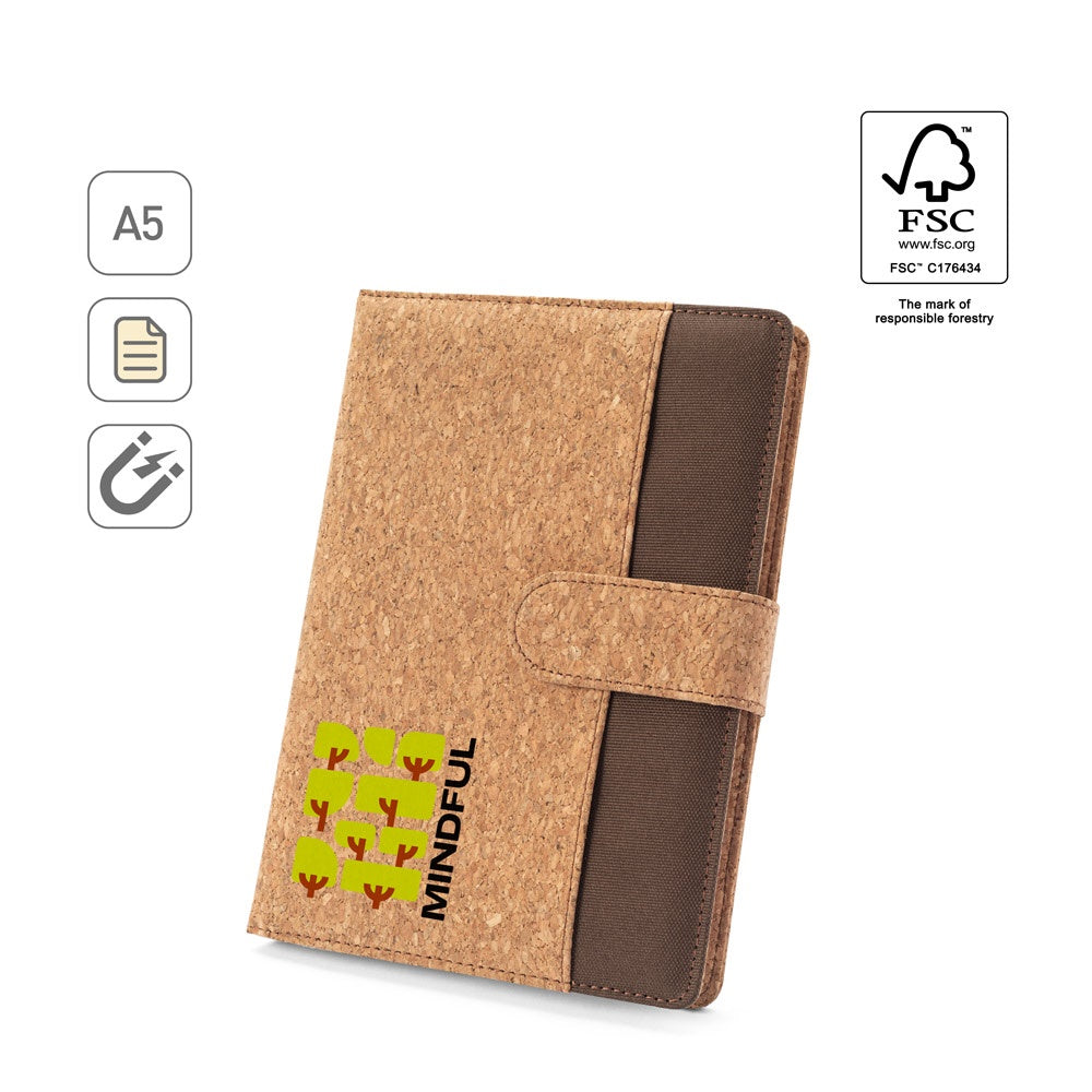 FIELDING. Mappe A5 aus Kork und recyceltem Polyester (100 % rPET) mit abnehmbarem Notizblock
