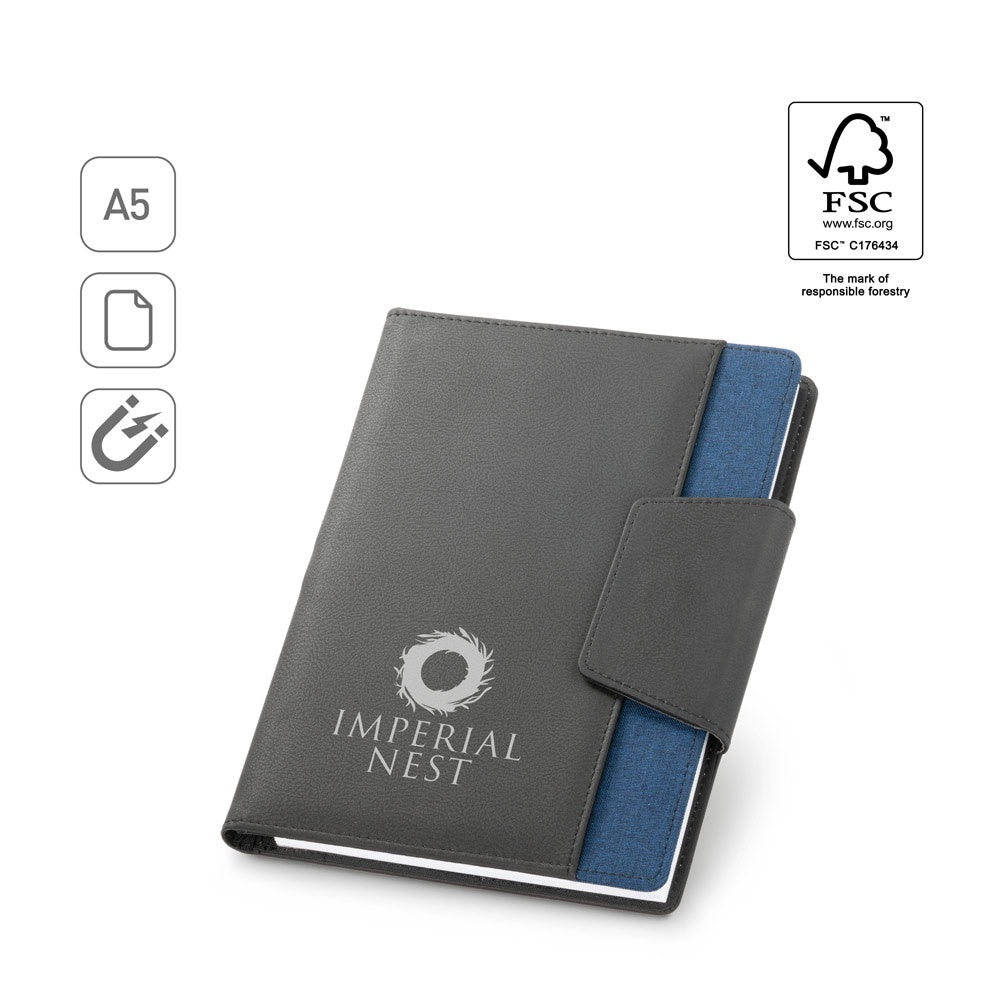 RUSSEL. Notizbuch A5 aus PU und Polyestergewebe mit Magnetverschluss mit unbedruckte Seiten