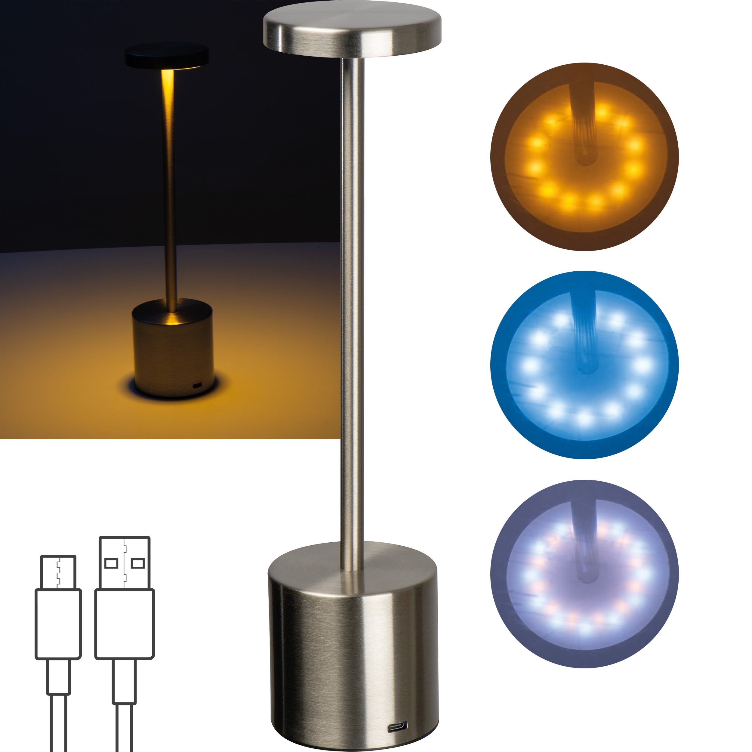Tischlampe aus Edelstahl mit Akku ANNETTE