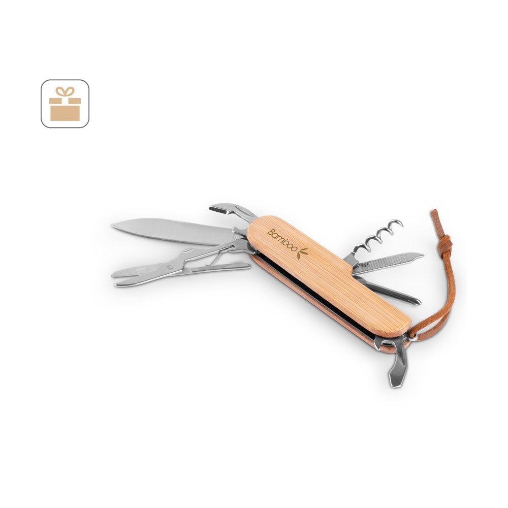 RYKER. Multifunktionales Taschenmesser aus Bambus und Edelstahl mit PU-Griff