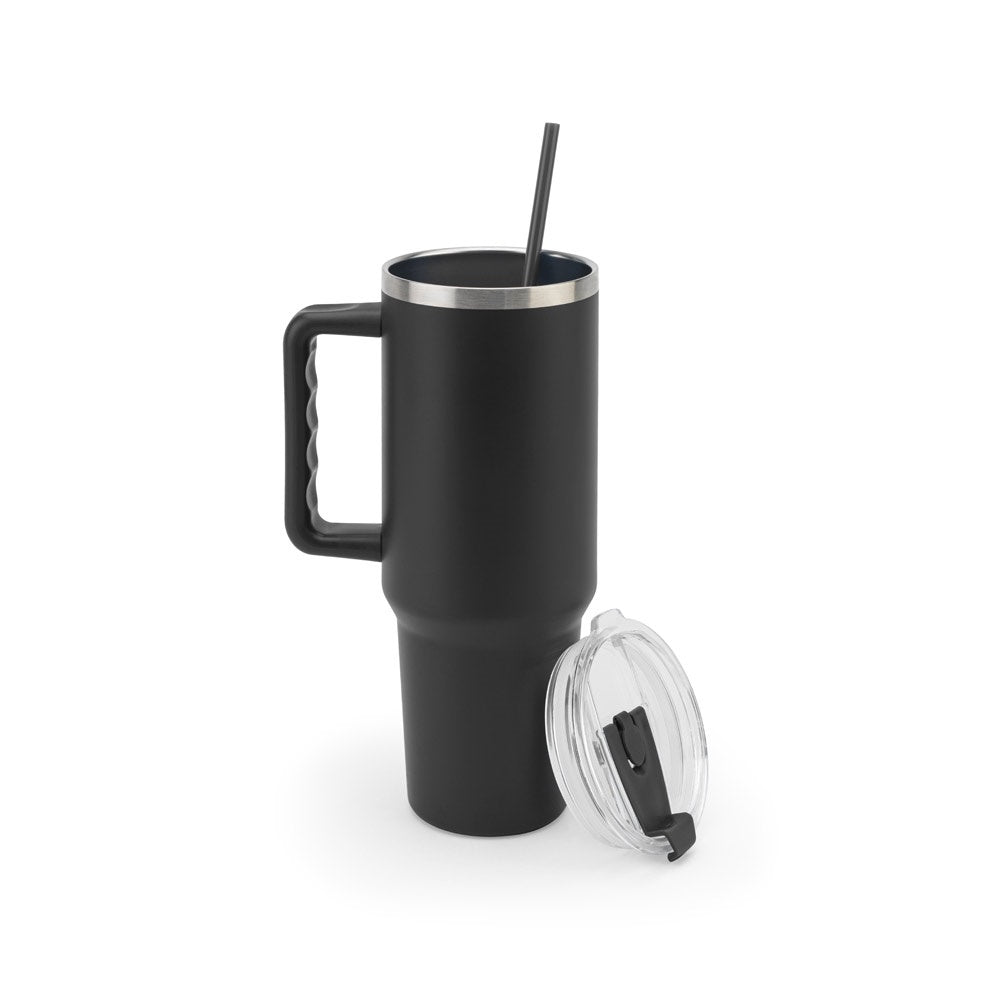 JOYNER XL. Grosser Reisebecher aus Edelstahl (91 % recycelt) mit vakuumisolierter Doppelwand und matter Oberfläche 1300 ml – zusätzliche Ansicht
