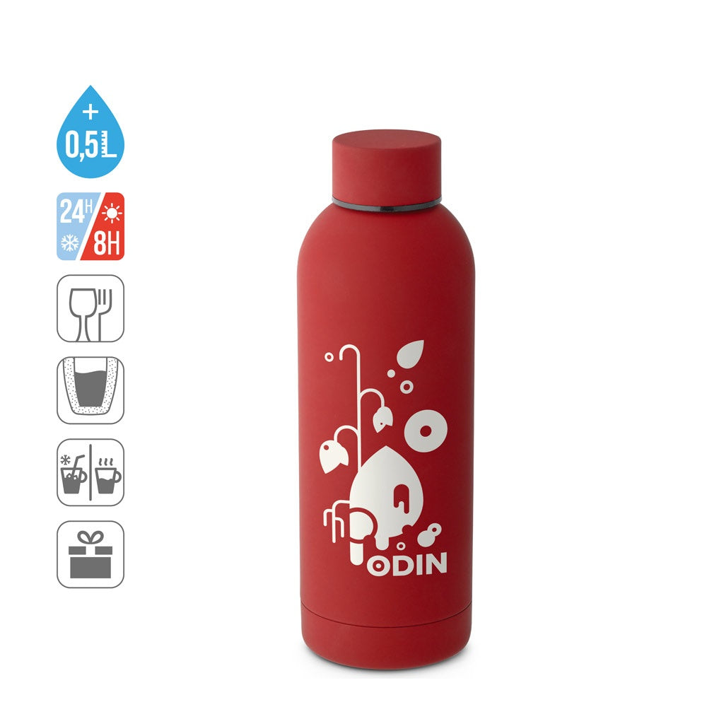 ODIN. Trinkflasche aus Edelstahl (36% recycelt) (550 mL) mit gummierter Oberfläche