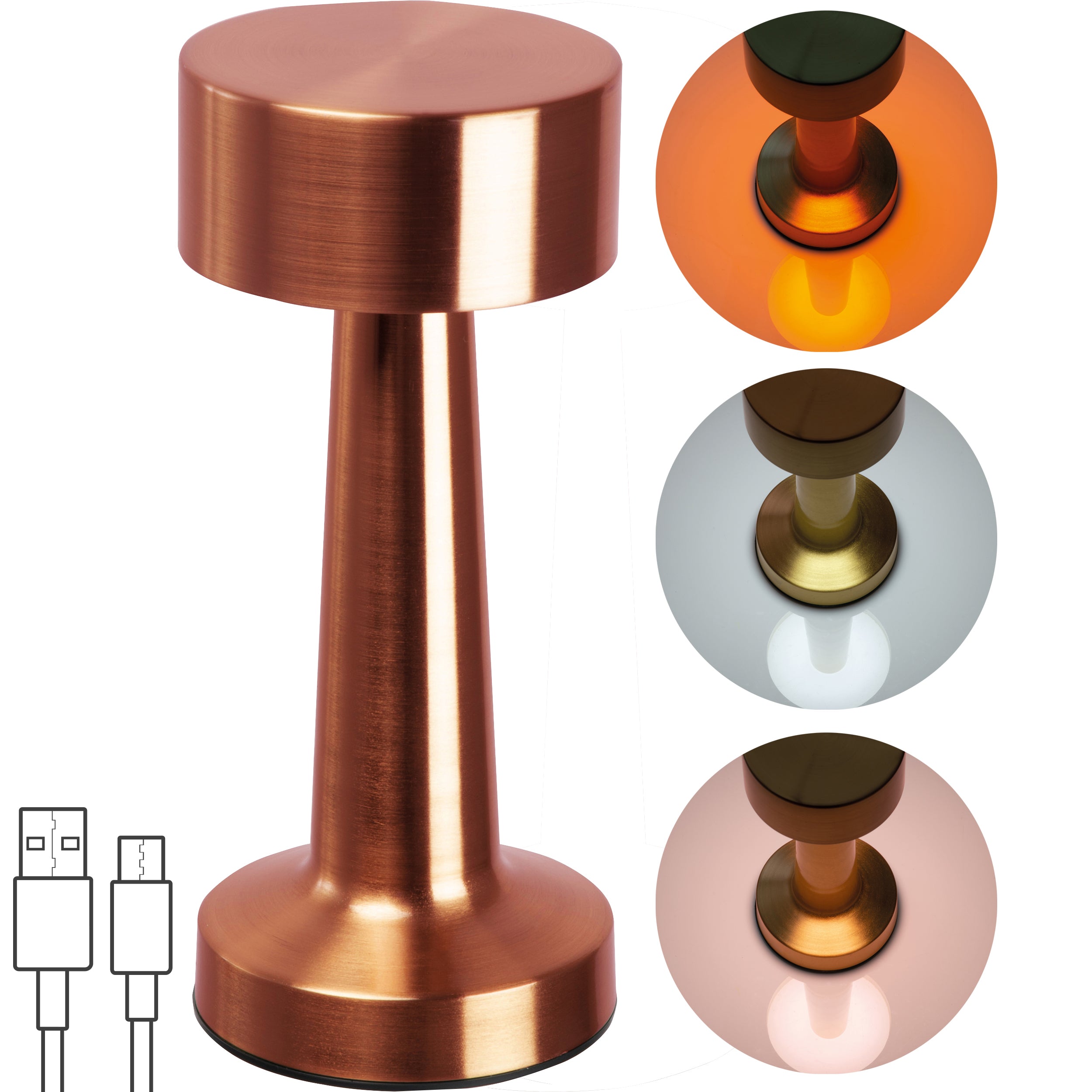 Tischlampe aus Edelstahl mit Akku ILSE