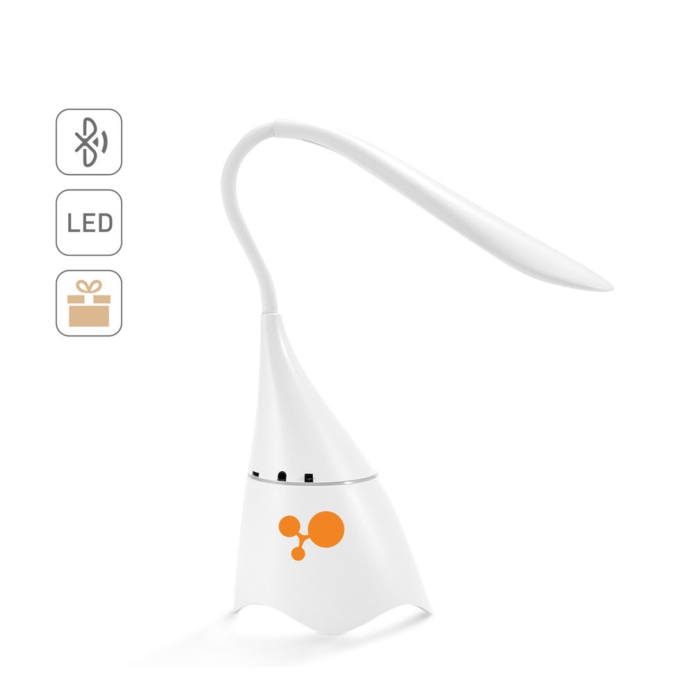 GRAHAME. Tragbare Schreibtischlampe mit Lautsprecher und 5 Stunden Akkulaufzeit aus Recyceltes ABS (100% rABS)
