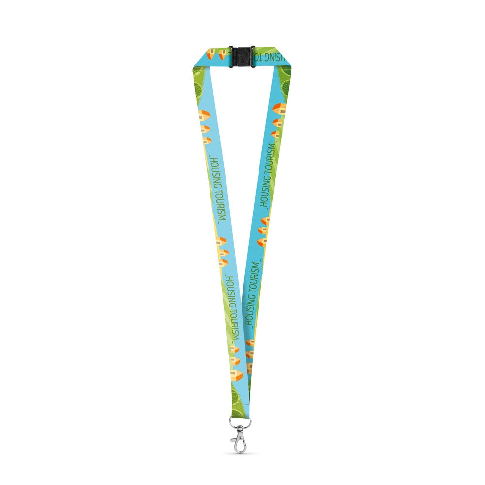 DOVER. SET Lanyard SUBLIMATION Long II (20 mm) aus recyceltem Polyester (100% rPET) mit 20 mm Schnappkarabiner und Sicherheitsverschluss – zusätzliche Ansicht