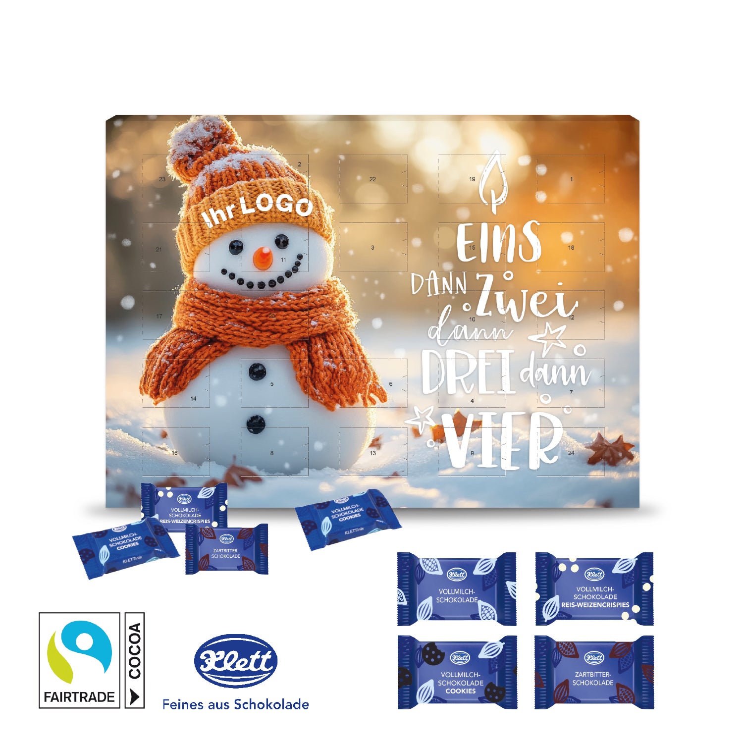 Wand-Adventskalender mit Klett Fairtrade® Schokolade – Produktansicht