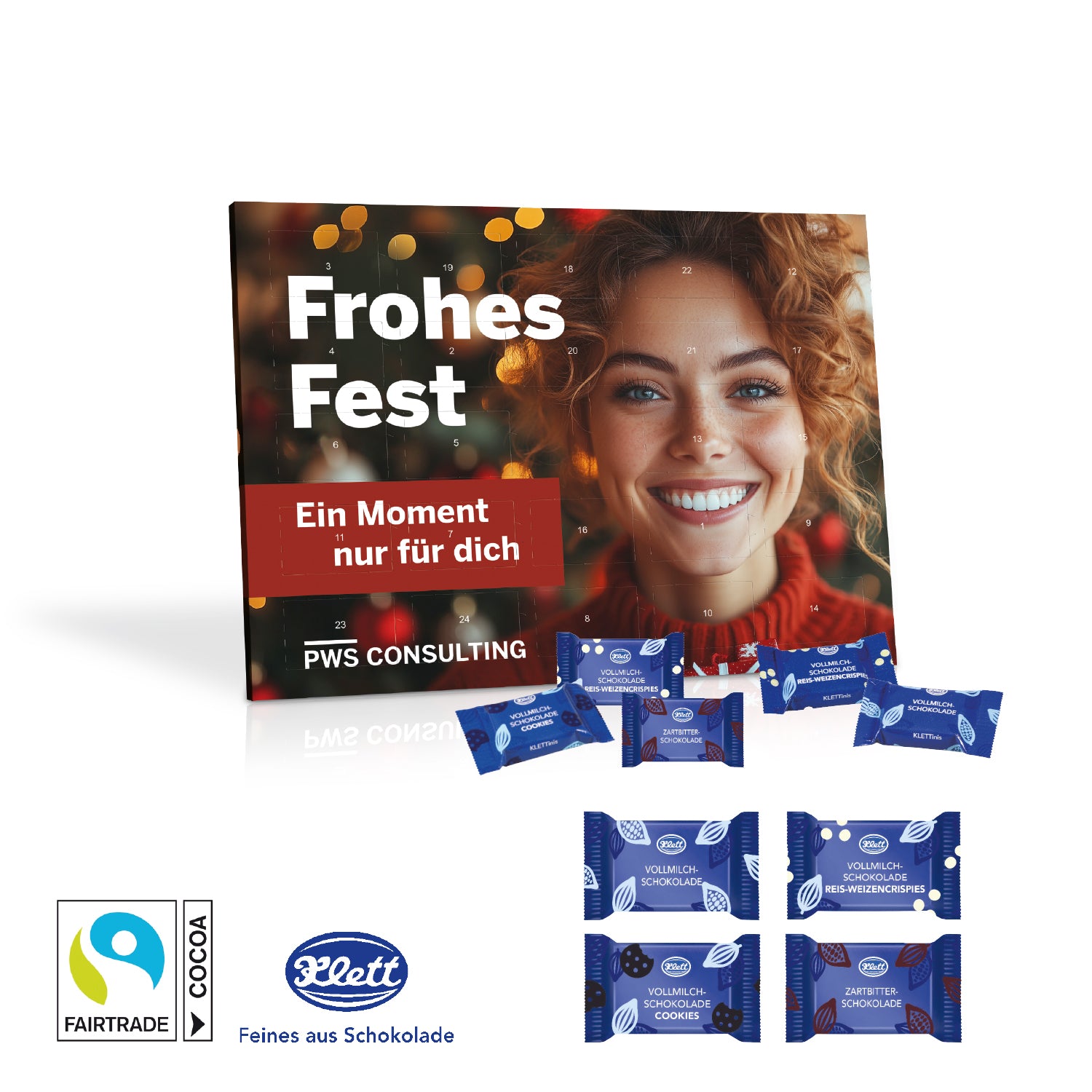 Tisch-Adventskalender mit Klett Fairtrade® Schokolade – Produktansicht