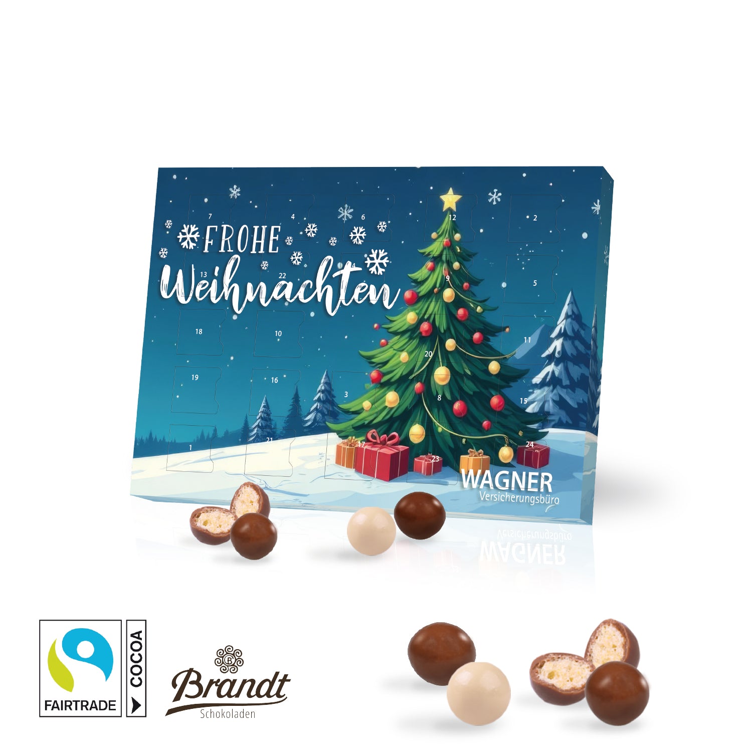 Tisch-Adventskalender mit Brandt Knusperkugeln – Produktansicht