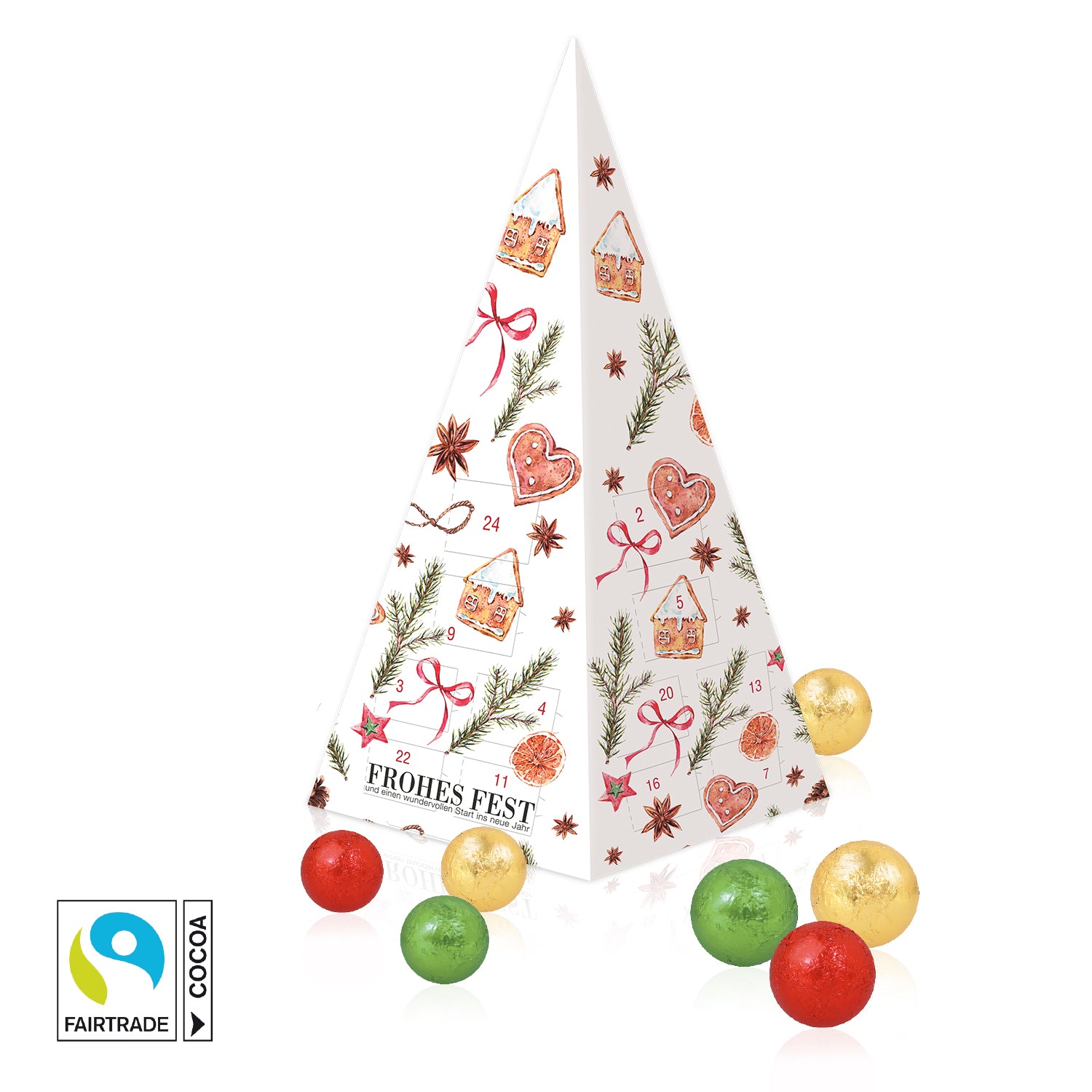 Adventskalender Weihnachtspyramide mit Fairtrade® Schokolade – Produktansicht