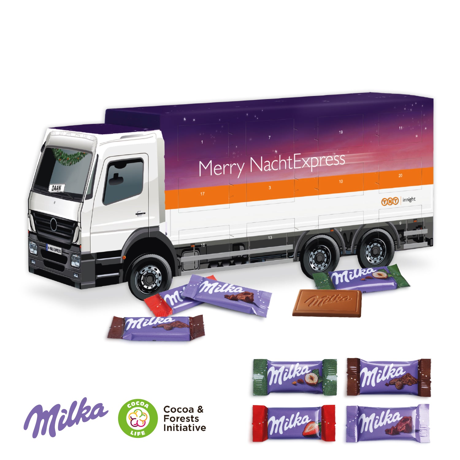 3D Adventskalender LKW mit Milka Schokolade – Produktansicht