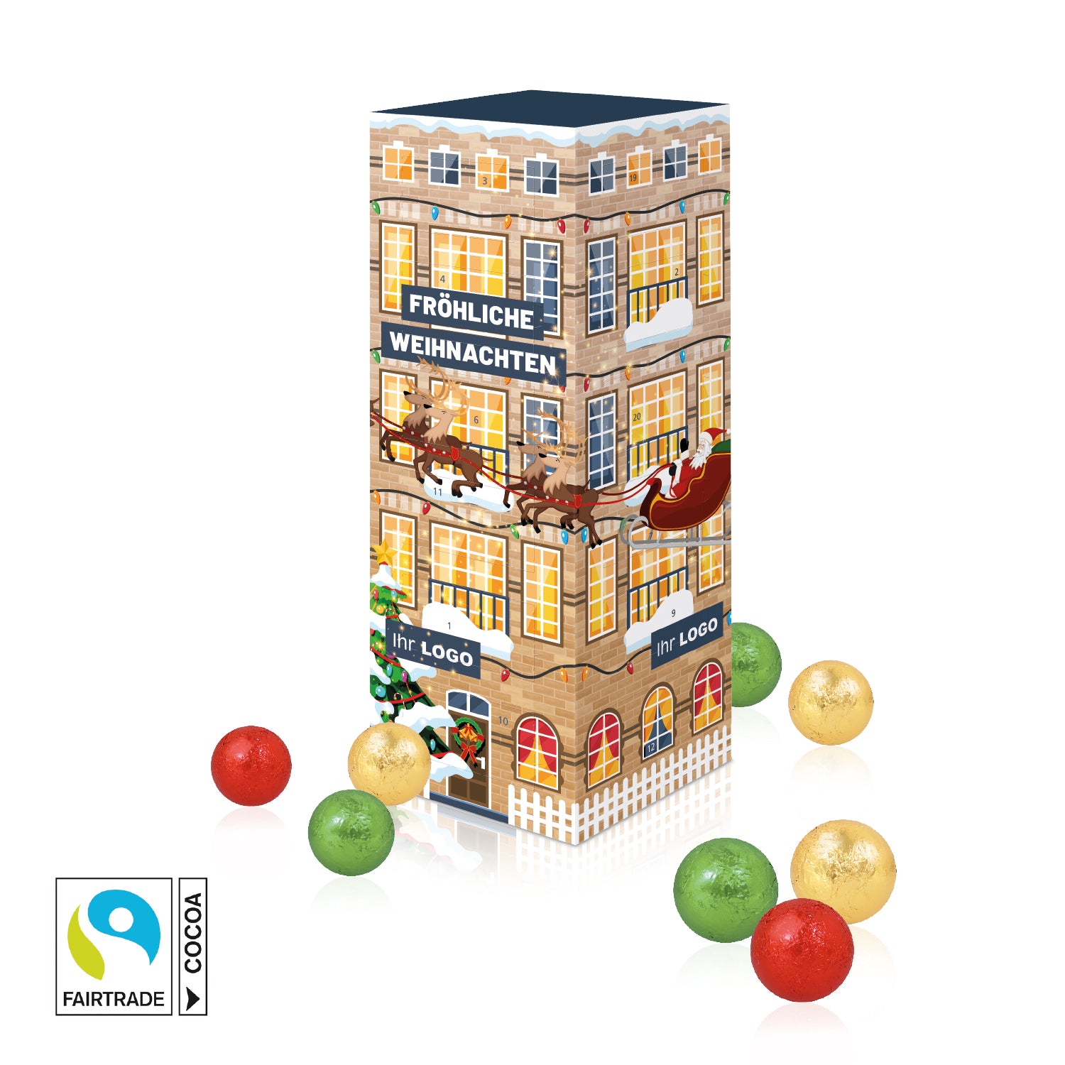 Adventskalender Turm mit Fairtrade® Schokolade – Produktansicht