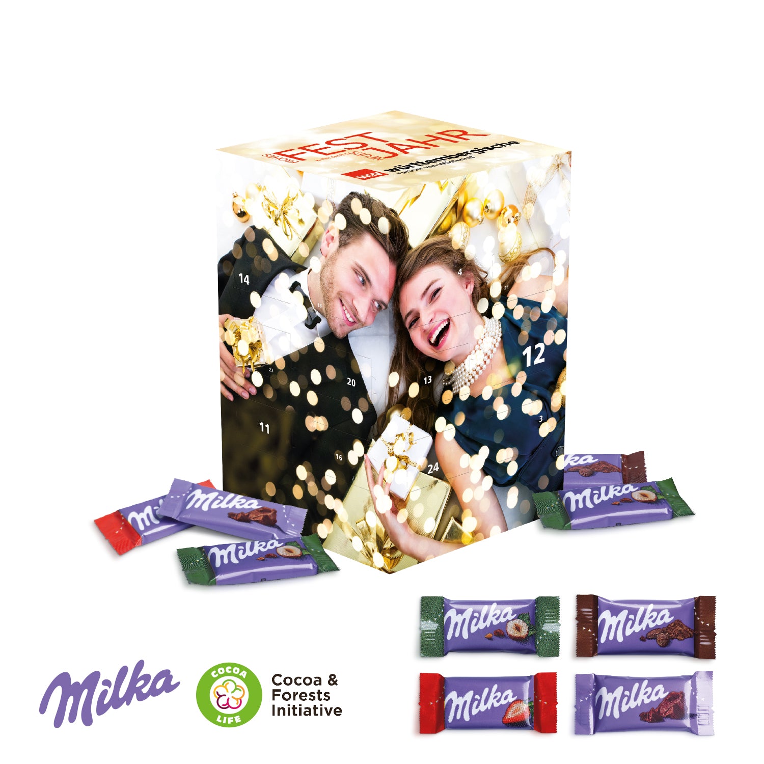 Adventskalender Cube XL mit Milka Schokolade – Produktansicht