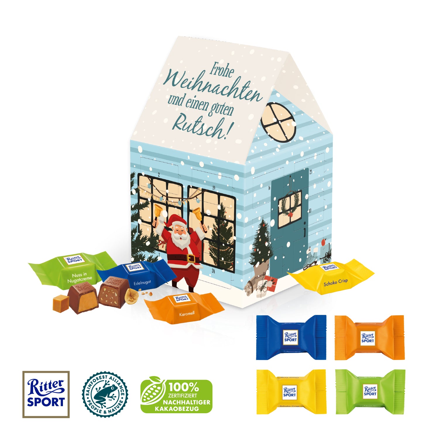Adventskalender-Haus mit Ritter SPORT Schokowürfeln – Produktansicht