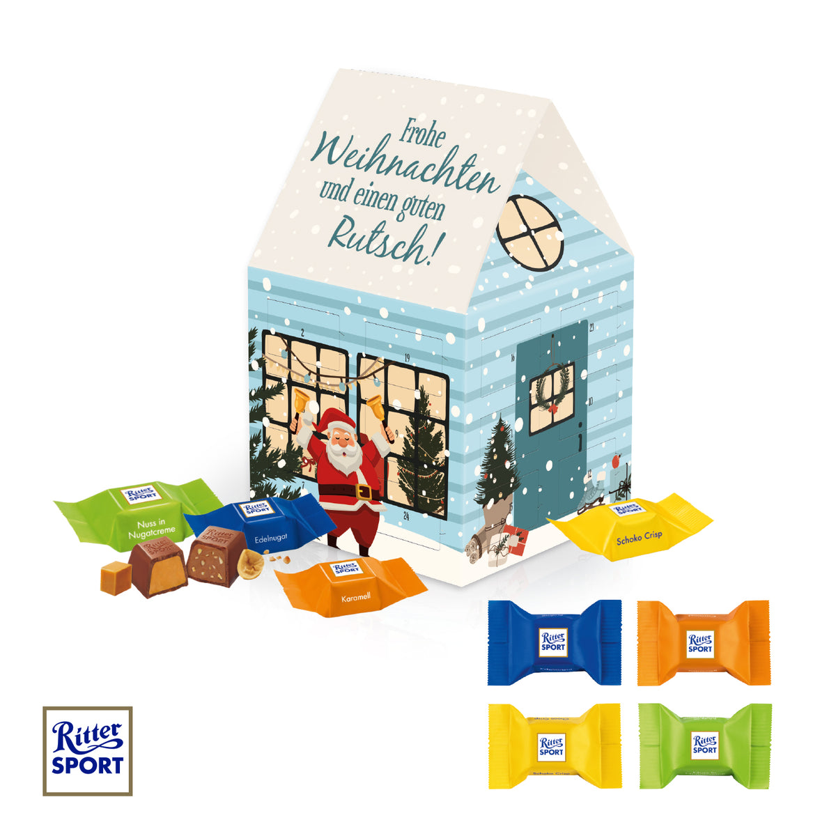 Adventskalender-Haus mit Ritter SPORT Schokowürfeln