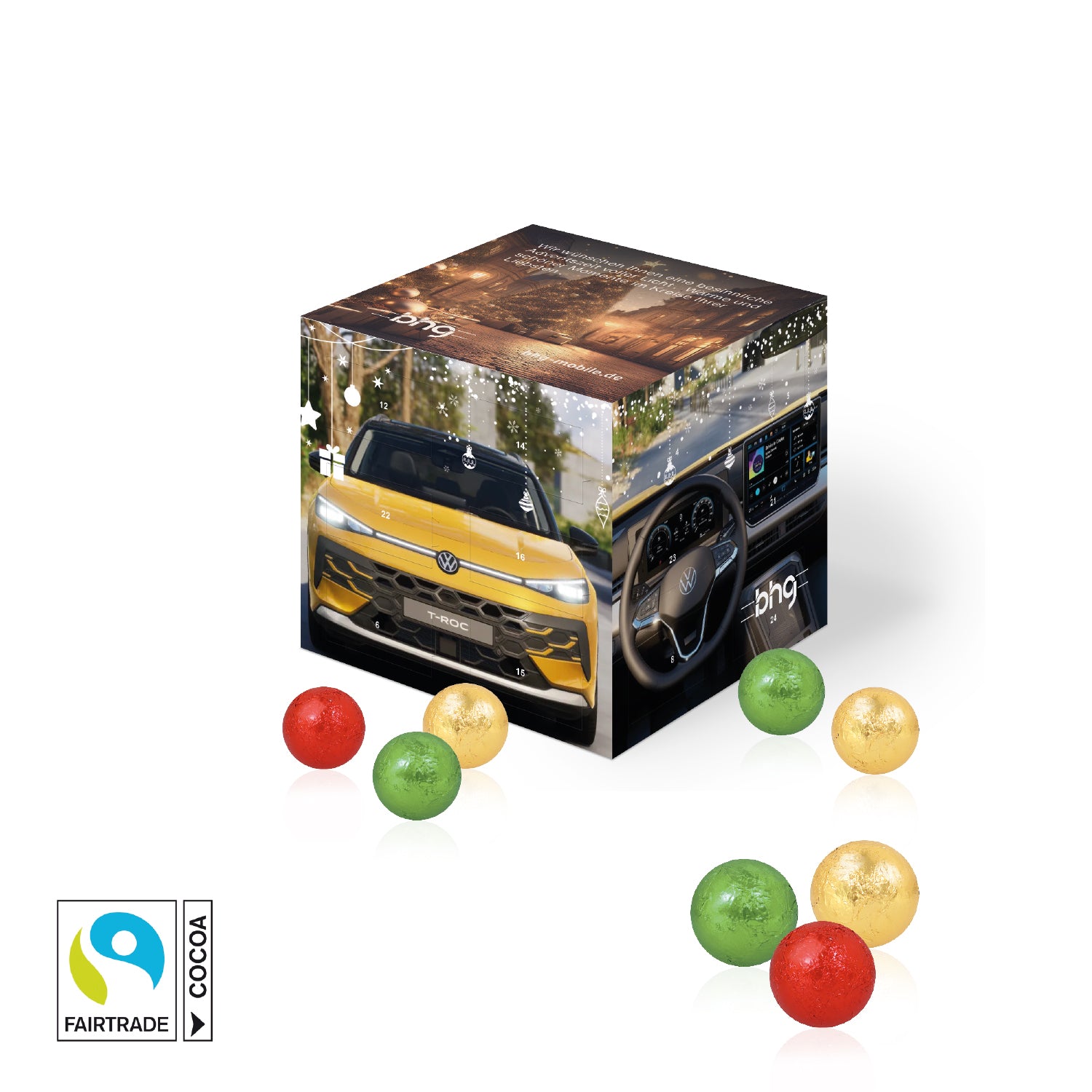 Adventskalender Cube mit Fairtrade® Schokolade – Produktansicht