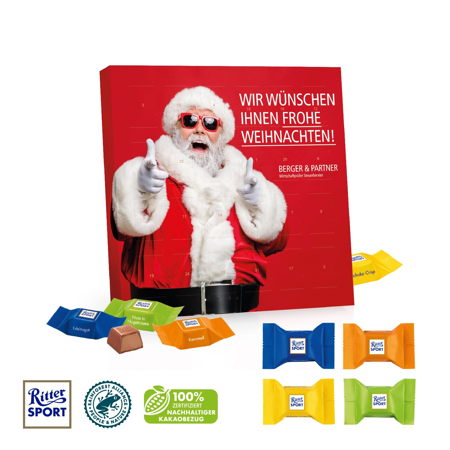 Tisch-Adventskalender mit Ritter SPORT Schokowürfeln – Produktansicht