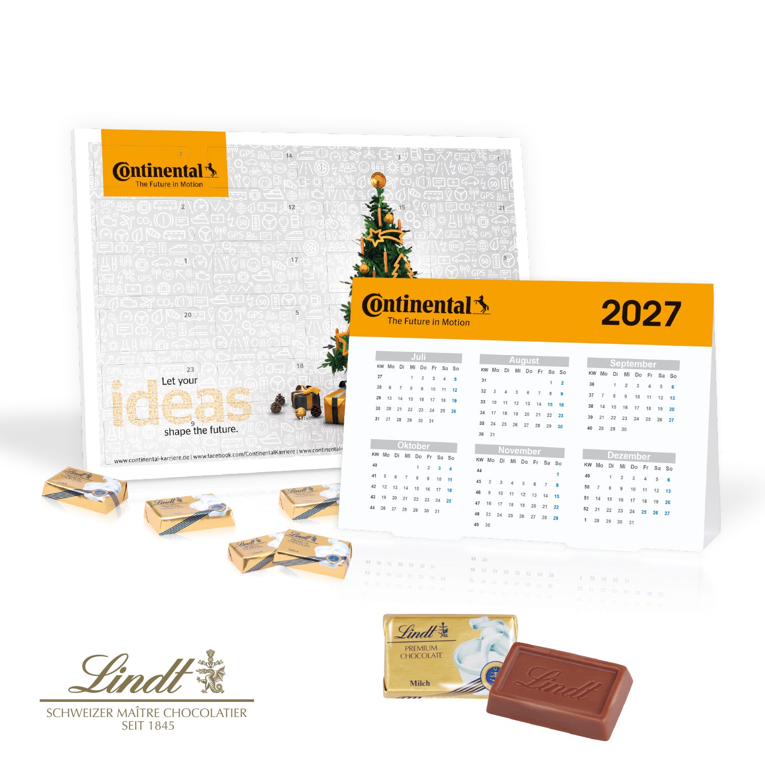 2 in 1“ Marken-Adventskalender Lindt Schokolade mit Jahresplaner – Produktansicht