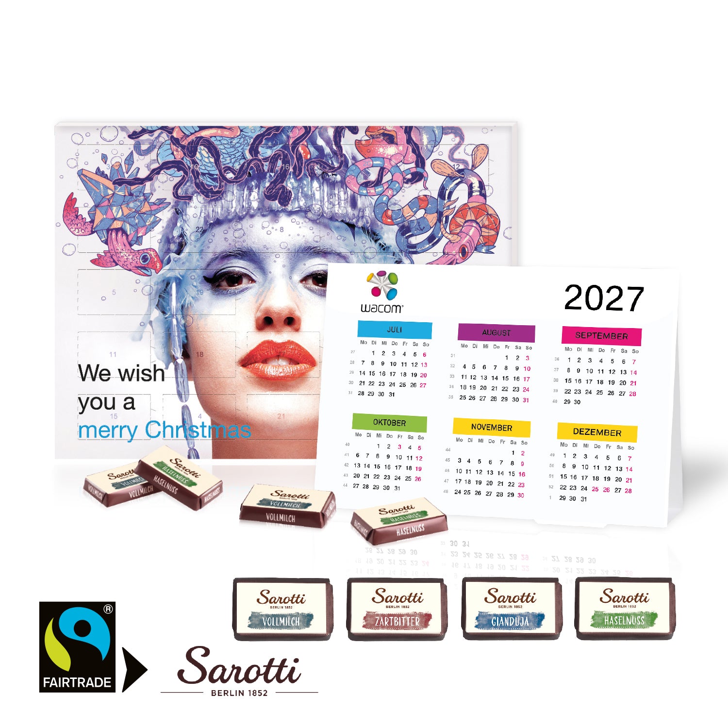 2 in 1“ Marken-Adventskalender Sarotti mit Jahresplaner – Produktansicht