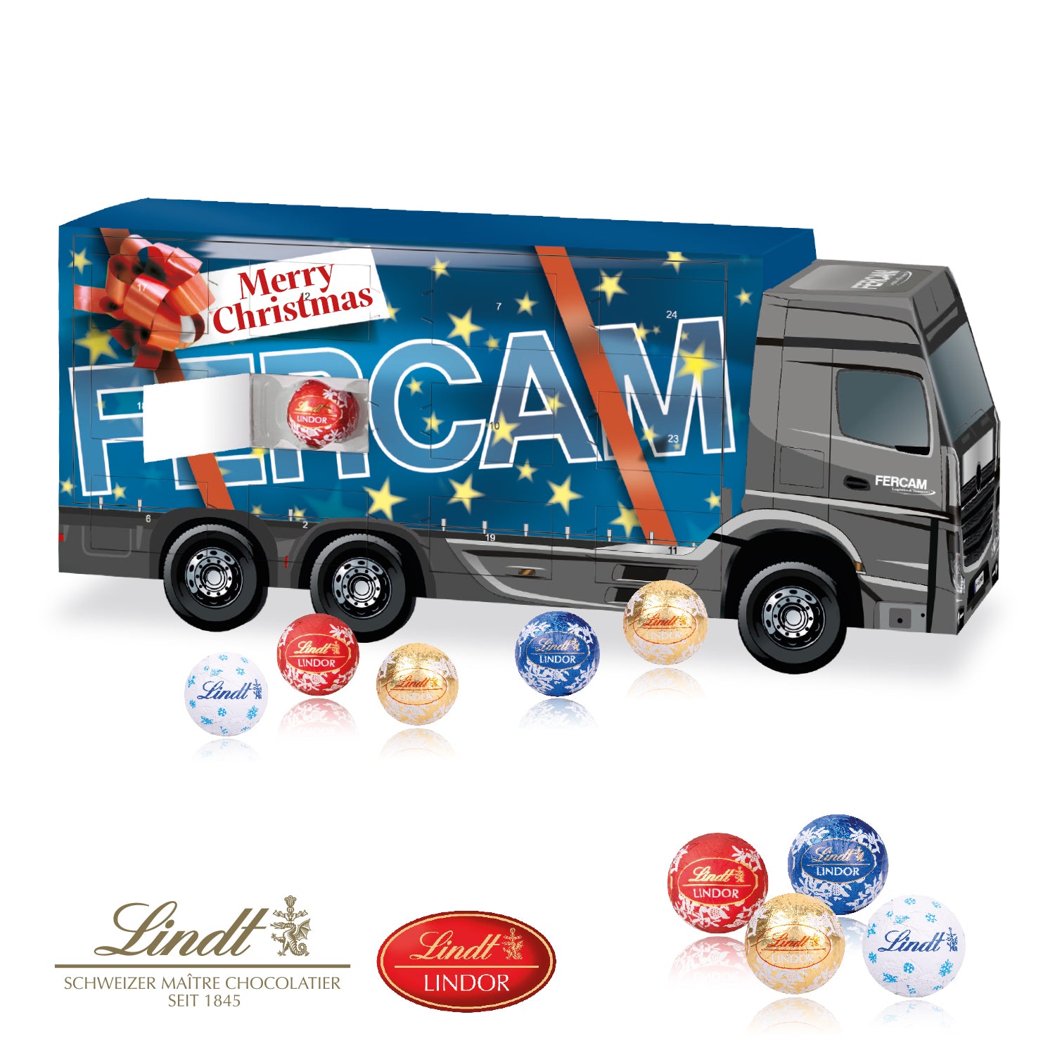 3D Adventskalender LKW mit Lindt Schokolade – Produktansicht