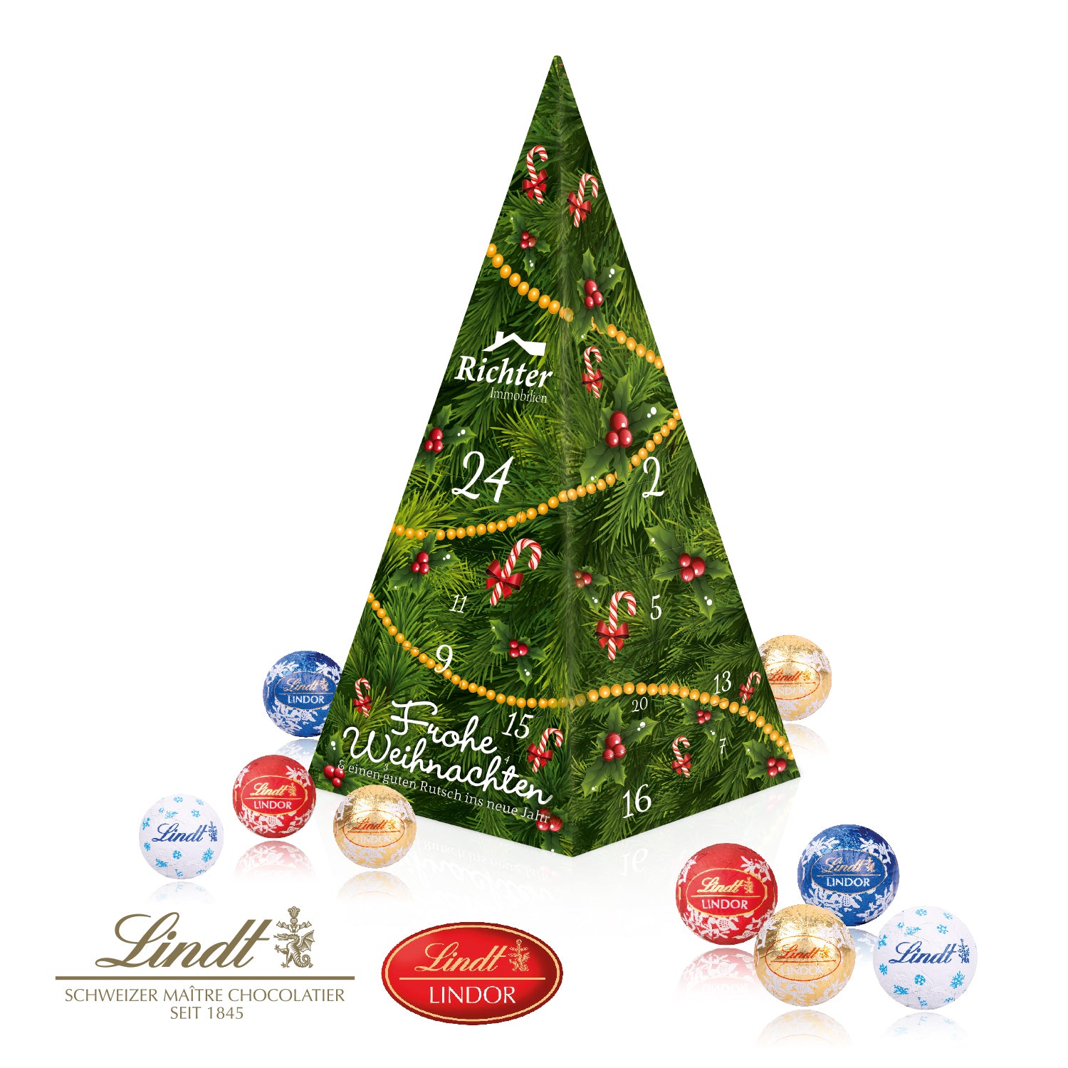 Adventskalender Weihnachtspyramide mit Lindt Schokolade – Produktansicht
