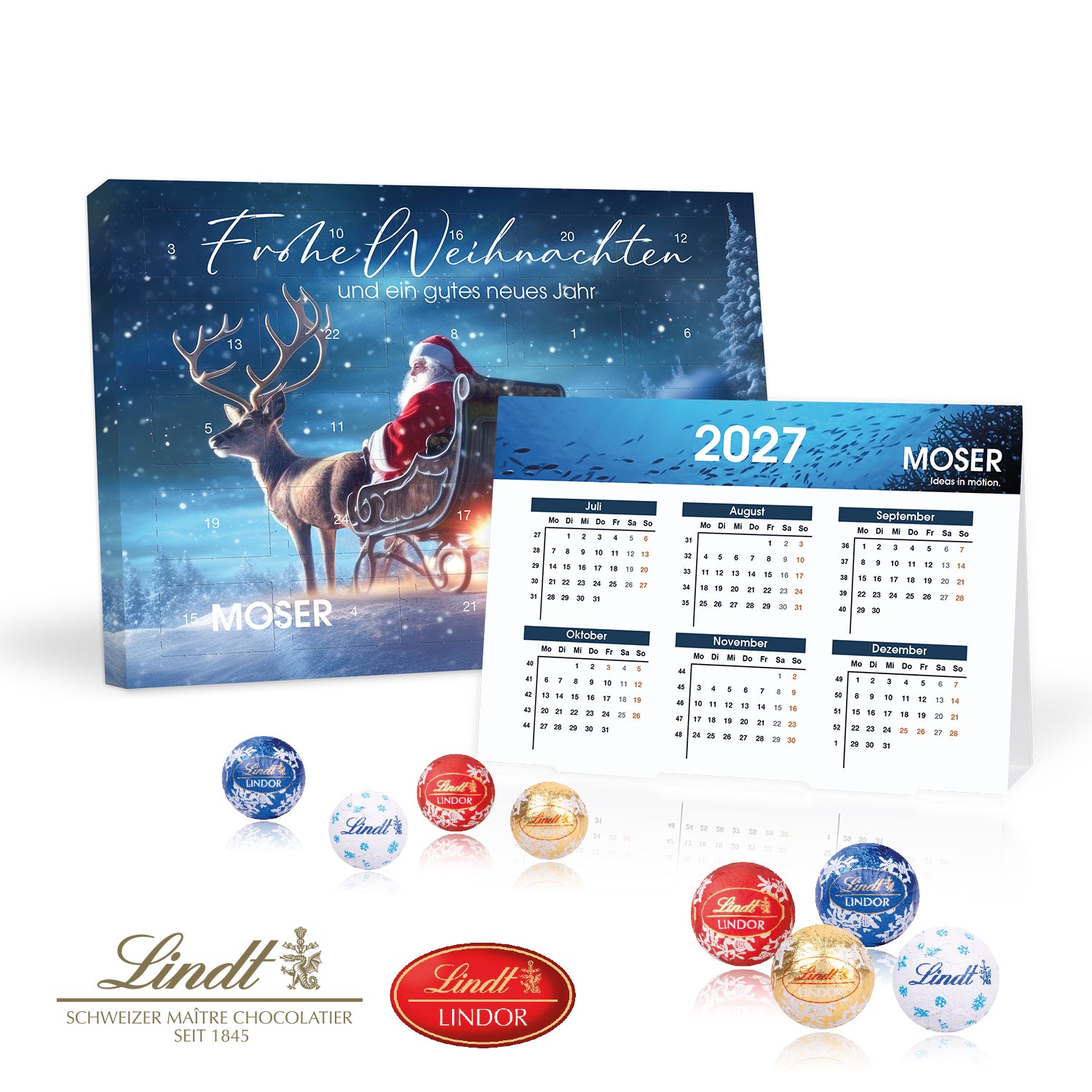2 in 1“ Marken-Adventskalender Lindt Lindor Minis mit Jahresplaner – Produktansicht