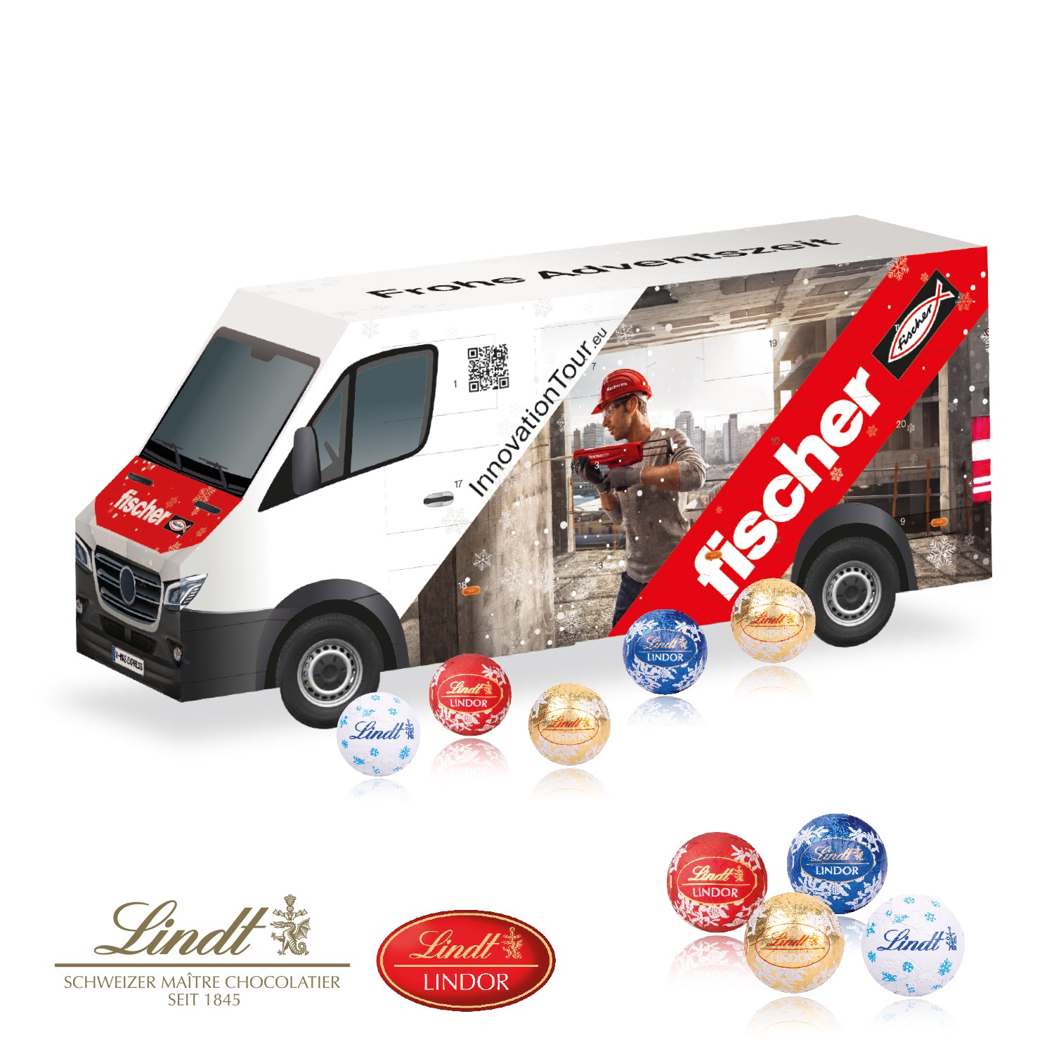 3D Adventskalender Transporter mit Lindt Schokolade – Produktansicht