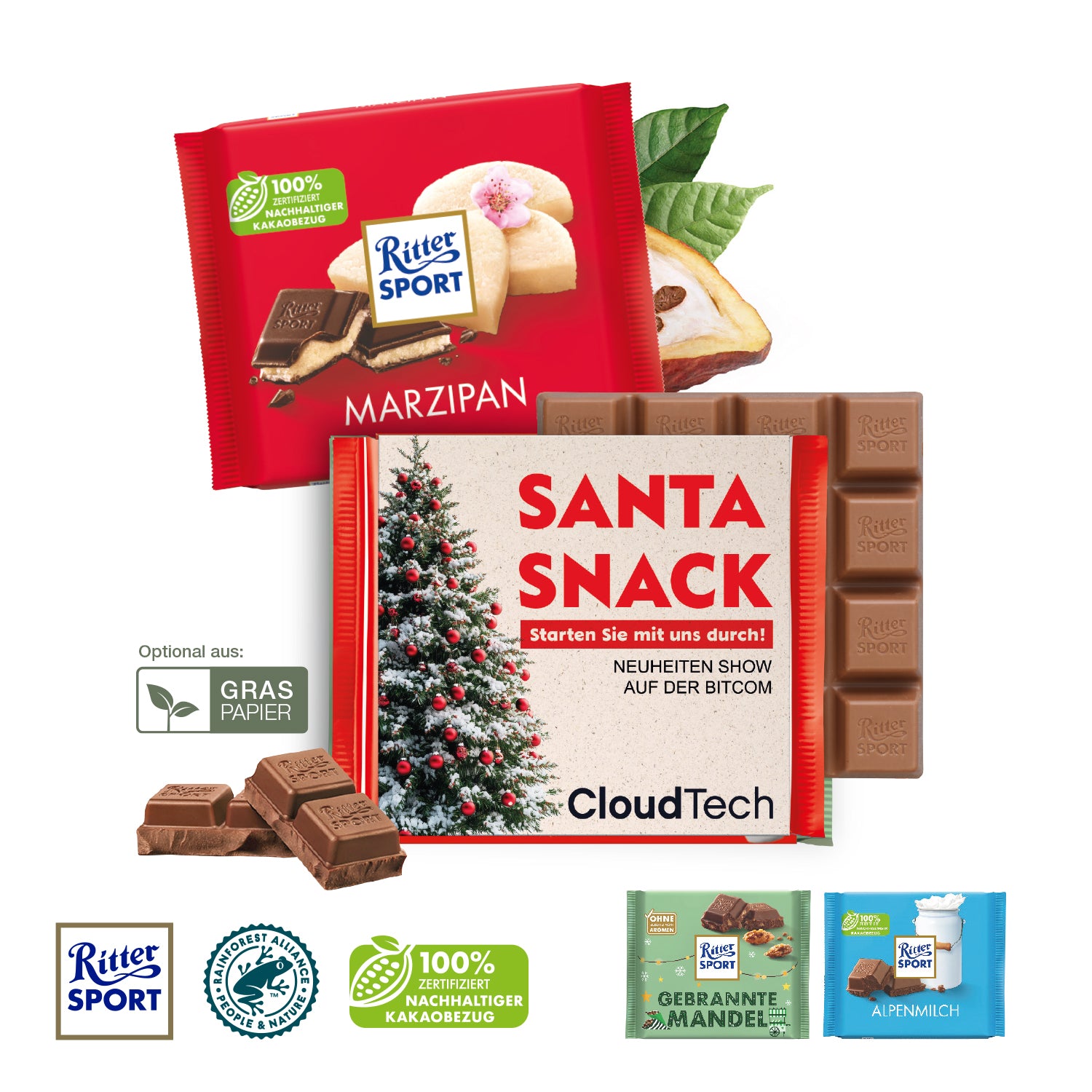 Ritter SPORT Schokolade mit Werbebanderole – Produktansicht