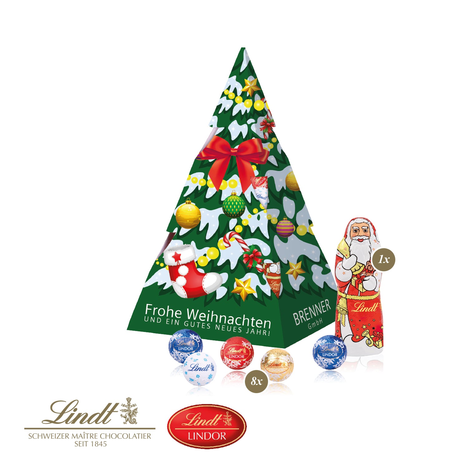 Präsent Weihnachtsbaum mit Lindt Minis und Nikolaus – Produktansicht