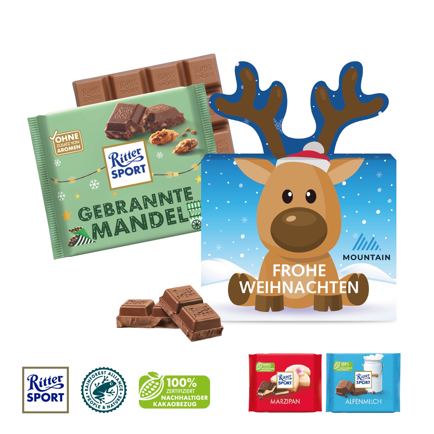 Schokotafel Ritter SPORT Rentier“ – Produktansicht